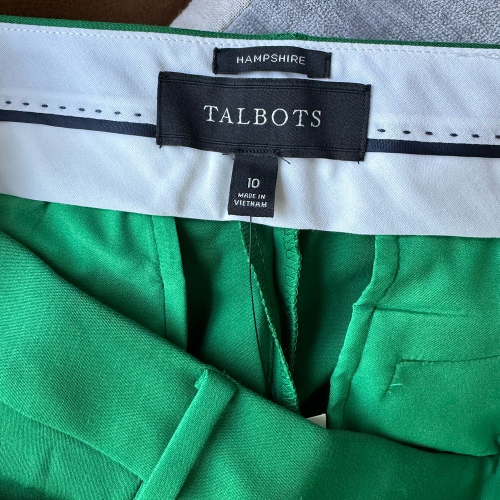 NWT Talbots Hampshire Ankle Pants Green Cotton Stretch Holiday Trousers Size 10 - Picture 6 of 7